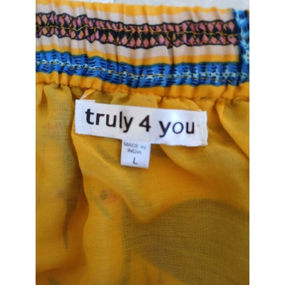 Womens Truly 4 You Yellow Tropical Tie Front Sash Elastic Waist Midi Skirt Large - Picture 9 of 10